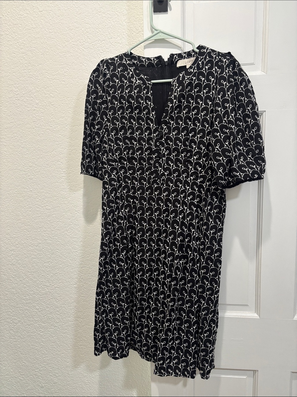 LOFT Black Dress with White Floral Motif